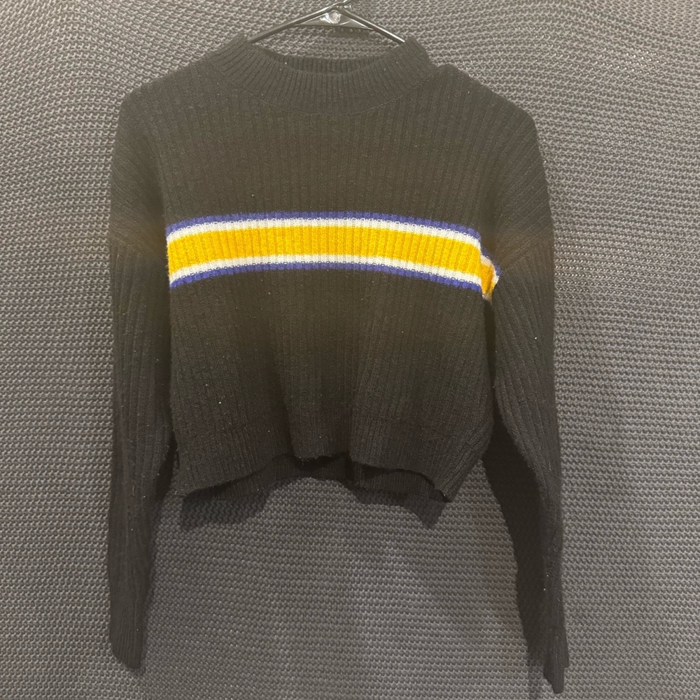 Forever 21 Black Sweater with Yellow and White Stripes